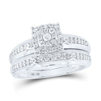 Load image into Gallery viewer, 10kt White Gold His Hers Round Diamond Square Matching Wedding Set 1/2 Cttw
