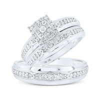 Load image into Gallery viewer, 10kt White Gold His Hers Round Diamond Square Matching Wedding Set 1/2 Cttw
