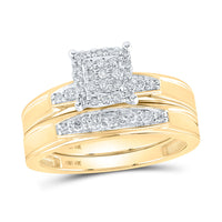 Load image into Gallery viewer, 10kt Yellow Gold His Hers Round Diamond Square Matching Wedding Set 1/2 Cttw
