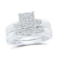Load image into Gallery viewer, 10kt White Gold His Hers Round Diamond Square Matching Wedding Set 1/2 Cttw

