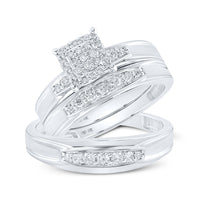 Load image into Gallery viewer, 10kt White Gold His Hers Round Diamond Square Matching Wedding Set 1/2 Cttw
