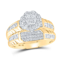 Load image into Gallery viewer, 10kt Yellow Gold His Hers Round Diamond Cluster Matching Wedding Set 1 Cttw
