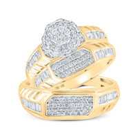 Load image into Gallery viewer, 10kt Yellow Gold His Hers Round Diamond Cluster Matching Wedding Set 1 Cttw
