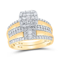 Load image into Gallery viewer, 10kt Yellow Gold His Hers Round Diamond Square Matching Wedding Set 1 Cttw
