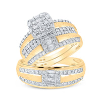 Load image into Gallery viewer, 10kt Yellow Gold His Hers Round Diamond Square Matching Wedding Set 1 Cttw
