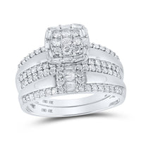Load image into Gallery viewer, 10kt White Gold His Hers Round Diamond Square Matching Wedding Set 1 Cttw
