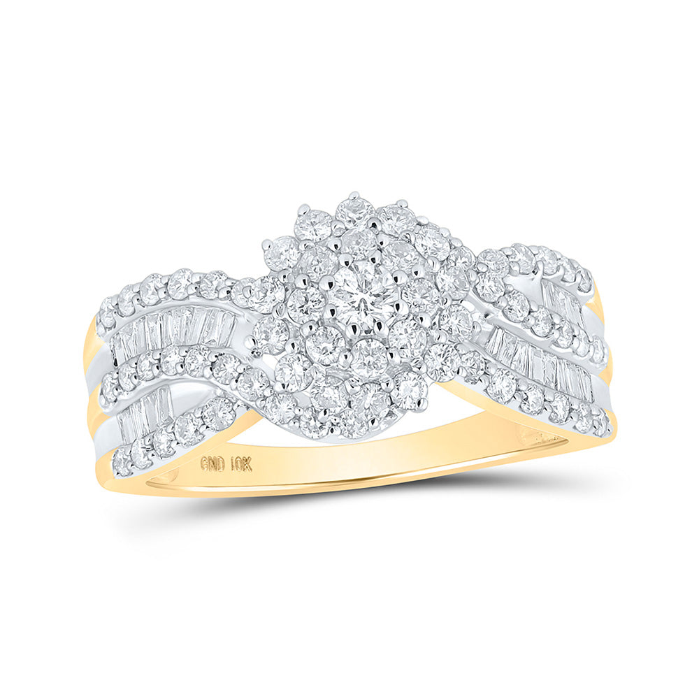 10kt Yellow Gold Womens Round Diamond Cluster Ring 1 Cttw