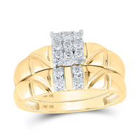 Load image into Gallery viewer, 10kt Yellow Gold His Hers Round Diamond Square Matching Wedding Set 1/2 Cttw
