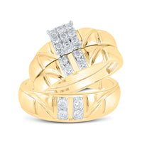 Load image into Gallery viewer, 10kt Yellow Gold His Hers Round Diamond Square Matching Wedding Set 1/2 Cttw
