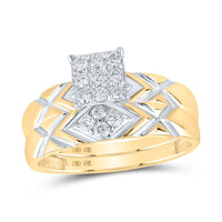 Load image into Gallery viewer, 10kt Yellow Gold His Hers Round Diamond Square Matching Wedding Set 1/2 Cttw
