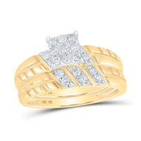 Load image into Gallery viewer, 10kt Yellow Gold His Hers Round Diamond Square Matching Wedding Set 1/2 Cttw

