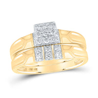 Load image into Gallery viewer, 10kt Yellow Gold His Hers Round Diamond Square Matching Wedding Set 1/2 Cttw
