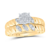 Load image into Gallery viewer, 10kt Yellow Gold His Hers Round Diamond Cluster Matching Wedding Set 1/2 Cttw
