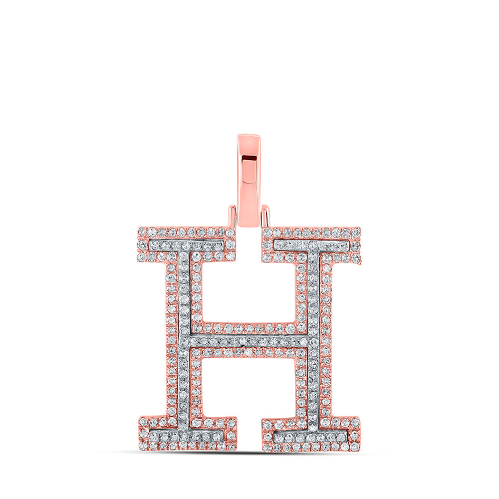 10kt Two-tone Gold Mens Round Diamond H Initial Letter Pendant 5/8 Cttw