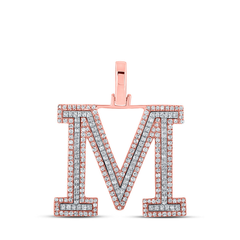 10kt Two-tone Gold Mens Round Diamond M Initial Letter Pendant 3/4 Cttw