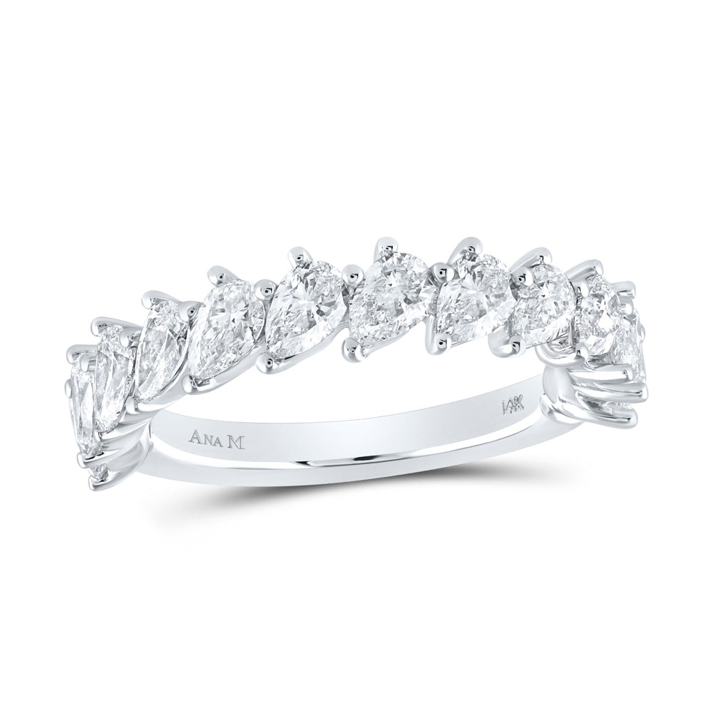 14kt White Gold Womens Pear Diamond Single Row Band Ring 1-7/8 Cttw