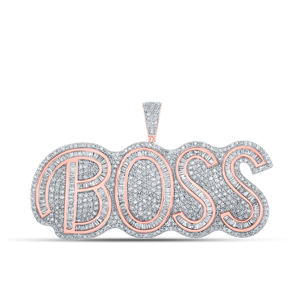 10kt Two-tone Gold Mens Baguette Diamond BOSS Phrase Charm Pendant 3 Cttw