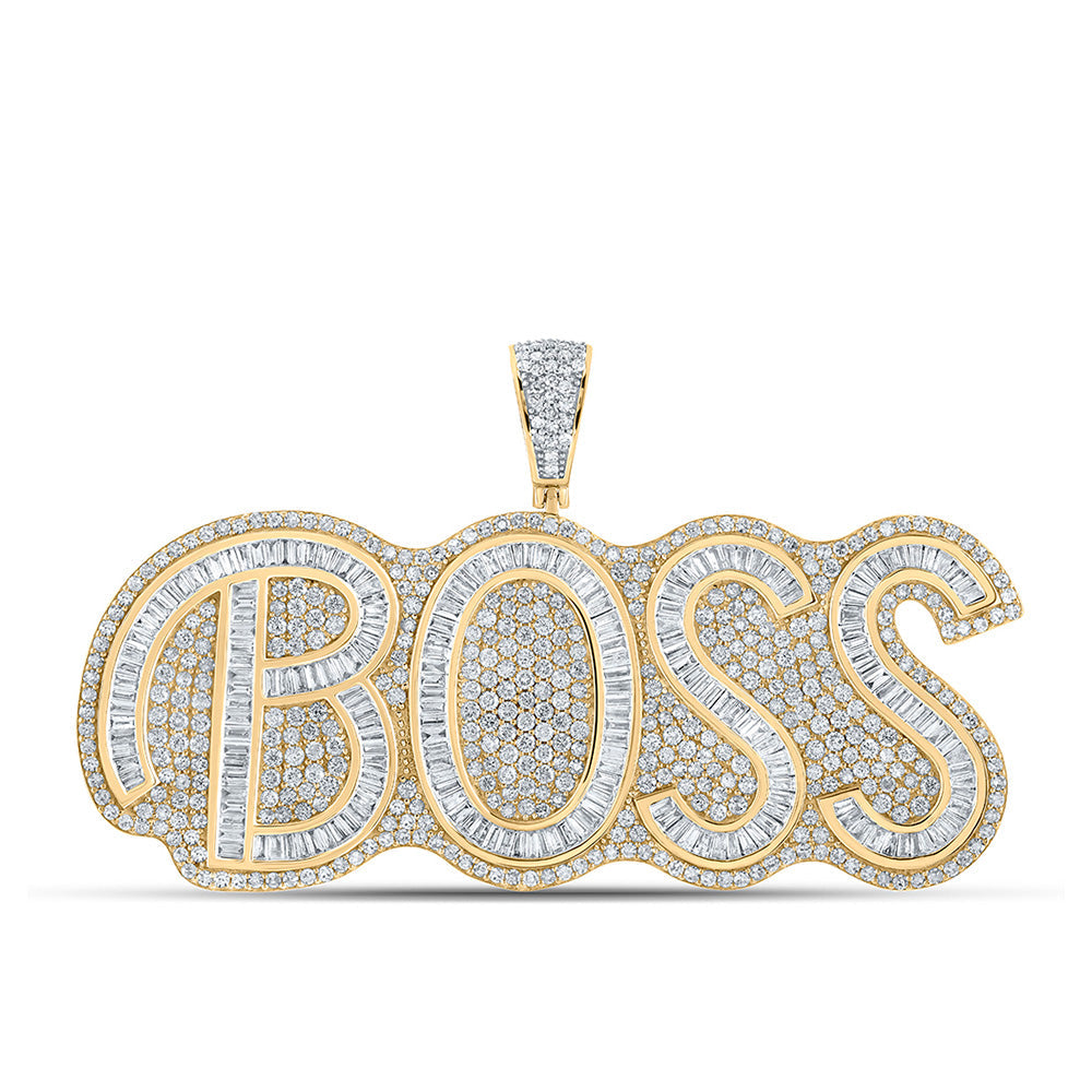 10kt Two-tone Gold Mens Baguette Diamond BOSS Phrase Charm Pendant 6-3/4 Cttw