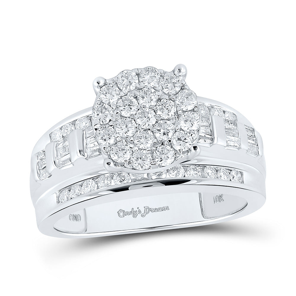 10kt White Gold Round Diamond Cluster Bridal Wedding Engagement Ring 1 Cttw