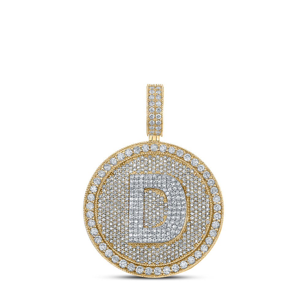 10kt Two-tone Gold Mens Round Diamond Letter D Circle Charm Pendant 3-7/8 Cttw