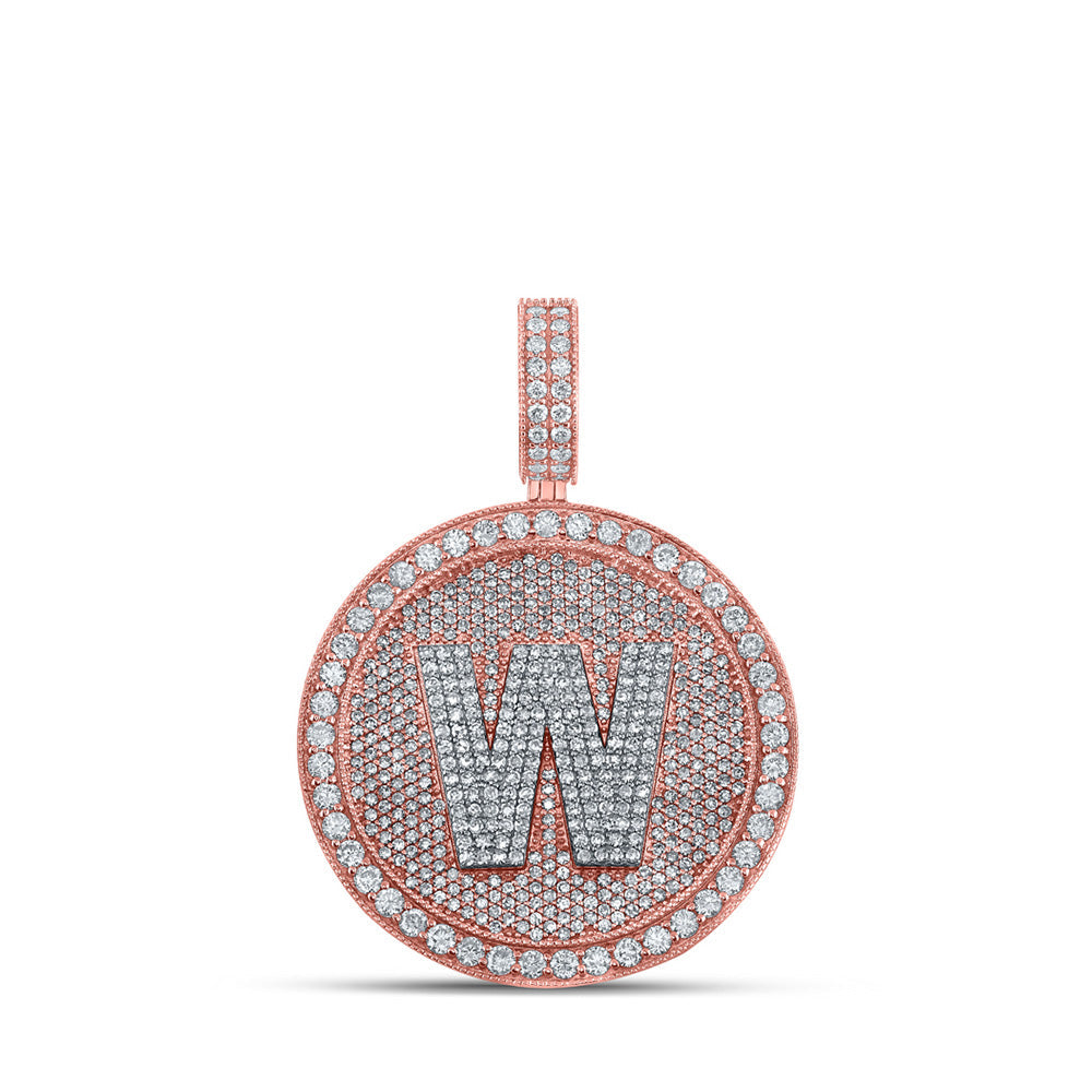 10kt Two-tone Gold Mens Round Diamond W Initial Letter Charm Pendant 3-5/8 Cttw