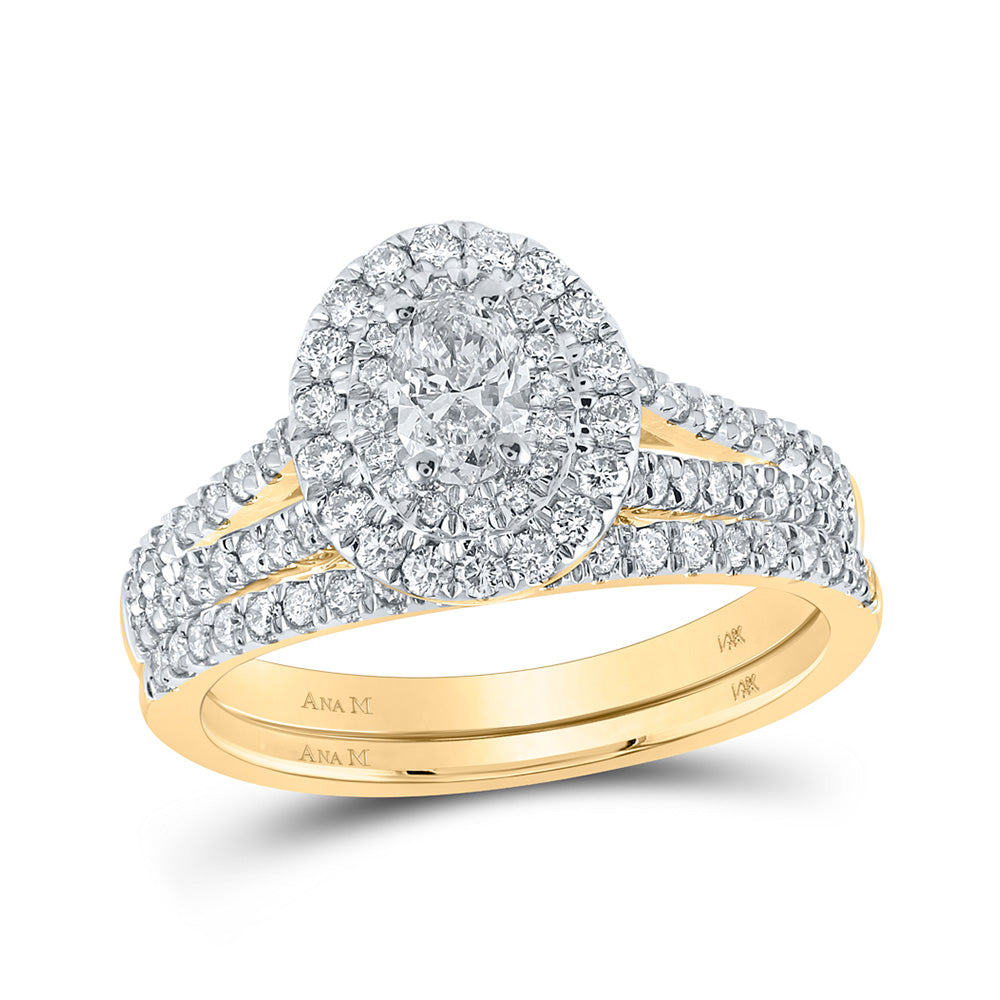 14kt Yellow Gold Oval Diamond Halo Bridal Wedding Ring Band Set 1 Cttw