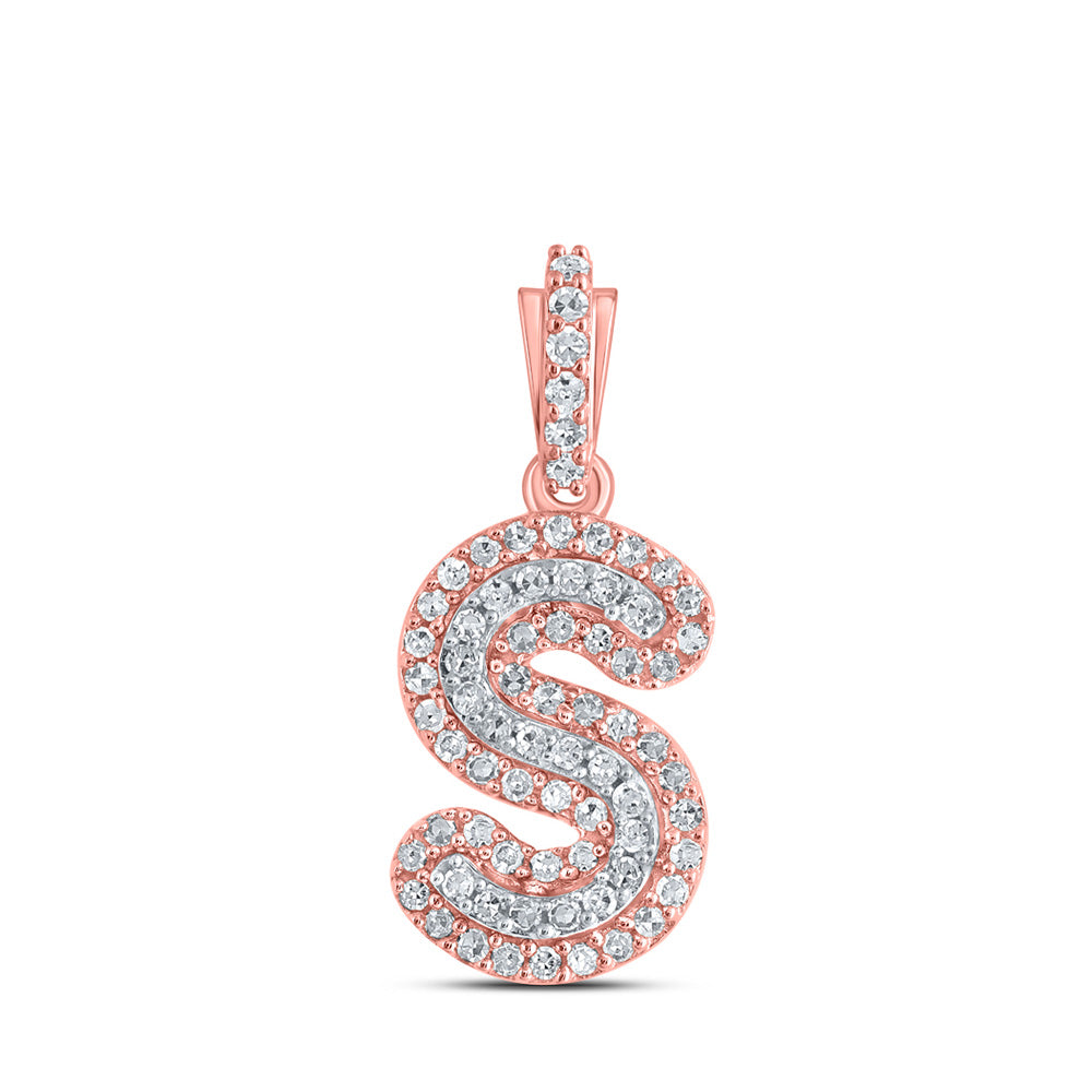 10kt Rose Gold Womens Round Diamond S Initial Letter Pendant 1/5 Cttw
