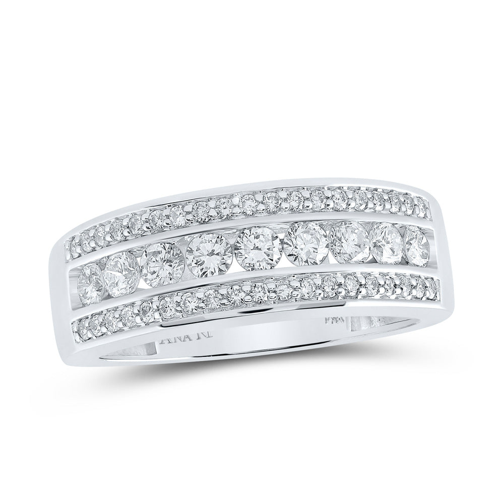 14kt White Gold Mens Round Diamond Band Ring 1 Cttw