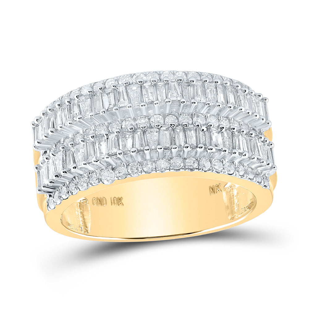 10kt Yellow Gold Mens Baguette Diamond Round Band Ring 1-1/2 Cttw