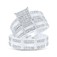 Load image into Gallery viewer, Sterling Silver His Hers Round Diamond Square Matching Wedding Set 1/2 Cttw
