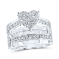 Load image into Gallery viewer, Sterling Silver His Hers Round Diamond Heart Matching Wedding Set 7/8 Cttw
