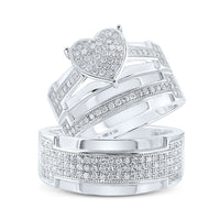 Load image into Gallery viewer, Sterling Silver His Hers Round Diamond Heart Matching Wedding Set 7/8 Cttw
