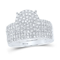 Load image into Gallery viewer, Sterling Silver His Hers Round Diamond Cluster Matching Wedding Set 5/8 Cttw

