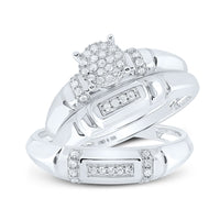Load image into Gallery viewer, Sterling Silver His Hers Round Diamond Cluster Matching Wedding Set 1/4 Cttw
