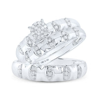 Load image into Gallery viewer, Sterling Silver His Hers Round Diamond Cluster Matching Wedding Set 1/4 Cttw
