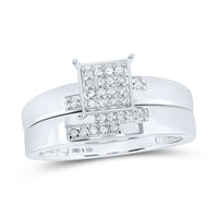 Load image into Gallery viewer, Sterling Silver His Hers Round Diamond Square Matching Wedding Set 1/4 Cttw
