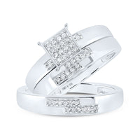 Load image into Gallery viewer, Sterling Silver His Hers Round Diamond Square Matching Wedding Set 1/4 Cttw
