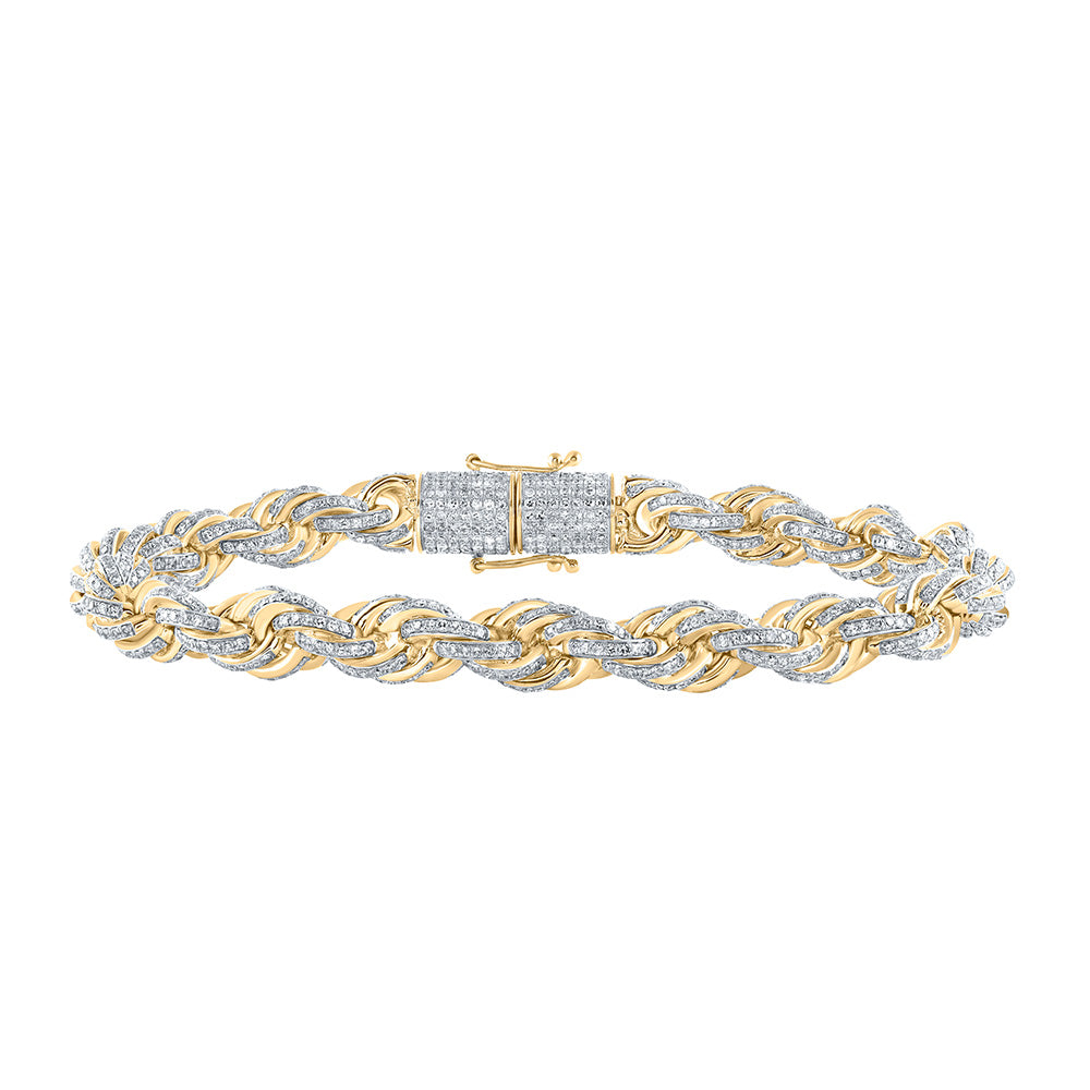 10kt Yellow Gold Mens Round Diamond 8.5-inch Rope Chain Bracelet 7-1/2 Cttw