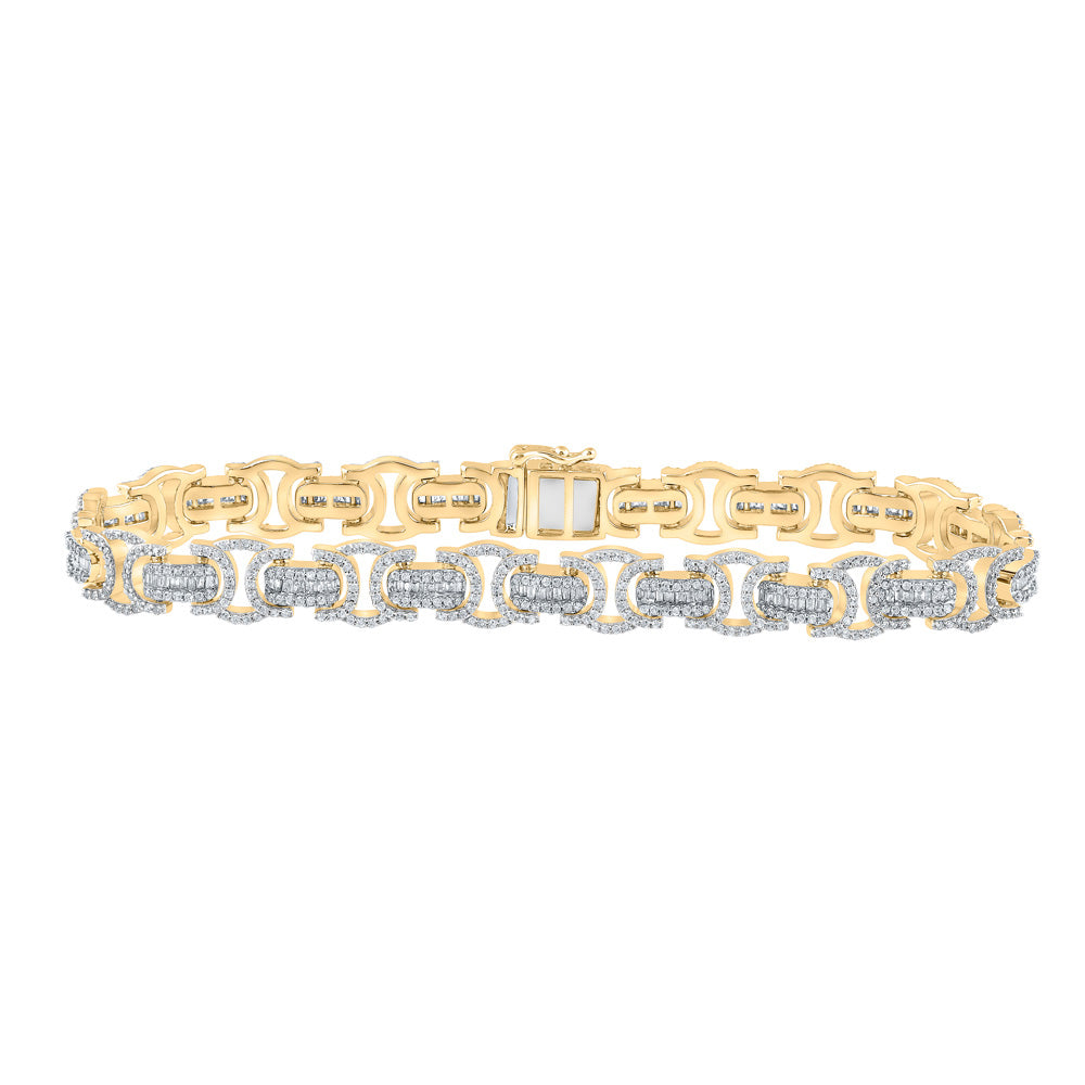 14kt Yellow Gold Mens Round Diamond 8.5-inch Flat Byzantine Link Bracelet 3-3/4 Cttw