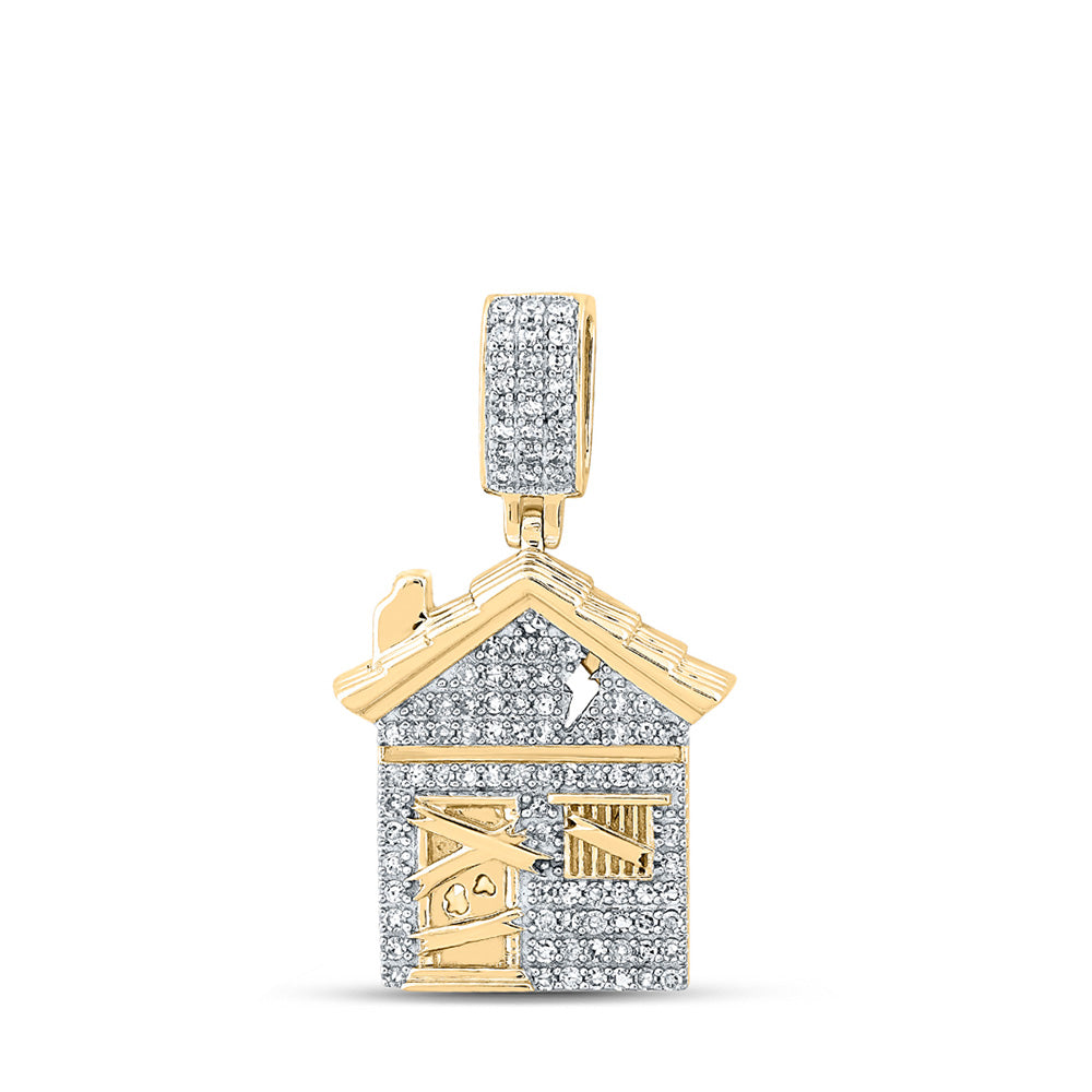 14kt Yellow Gold Mens Round Diamond Trap House Charm Pendant 1/2 Cttw