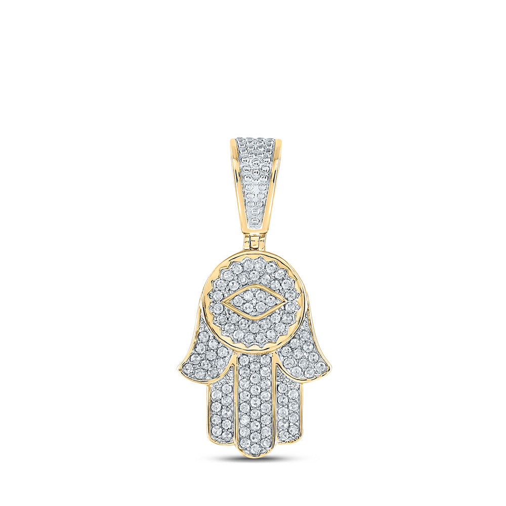 14kt Yellow Gold Mens Round Diamond Hamsa Charm Pendant 7/8 Cttw