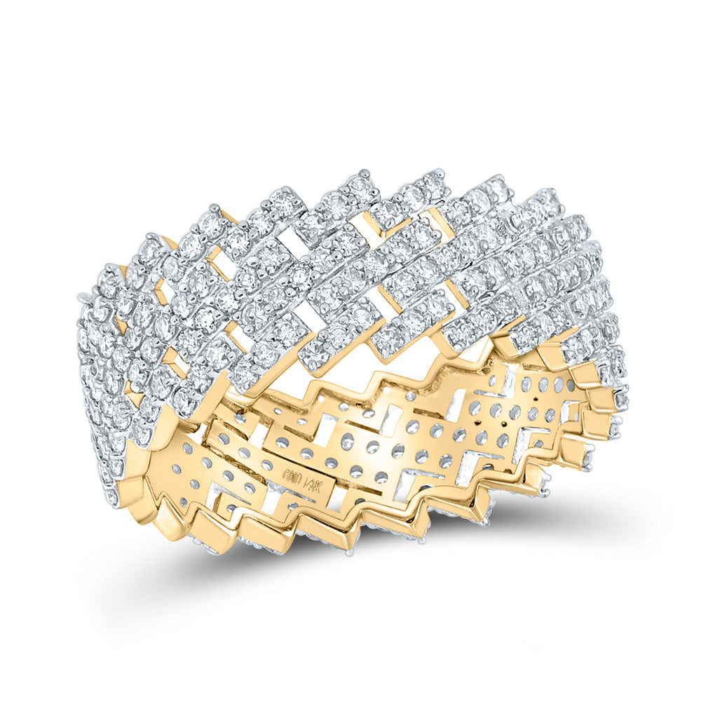 14kt Yellow Gold Mens Round Diamond Cuban Eternity Band Ring 1-5/8 Cttw