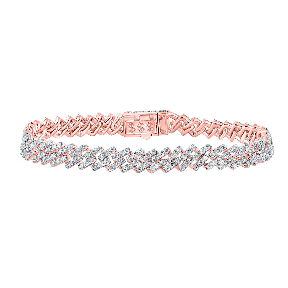 14kt Rose Gold Mens Round Diamond 8.5-inch Straight Cuban Link Bracelet 7-5/8 Cttw