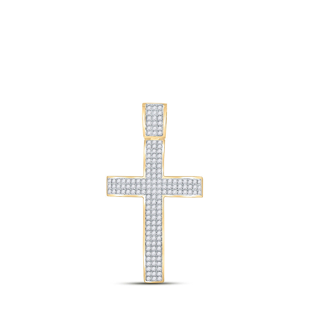 10kt Yellow Gold Mens Round Diamond Cross Charm Pendant 2-1/2 Cttw