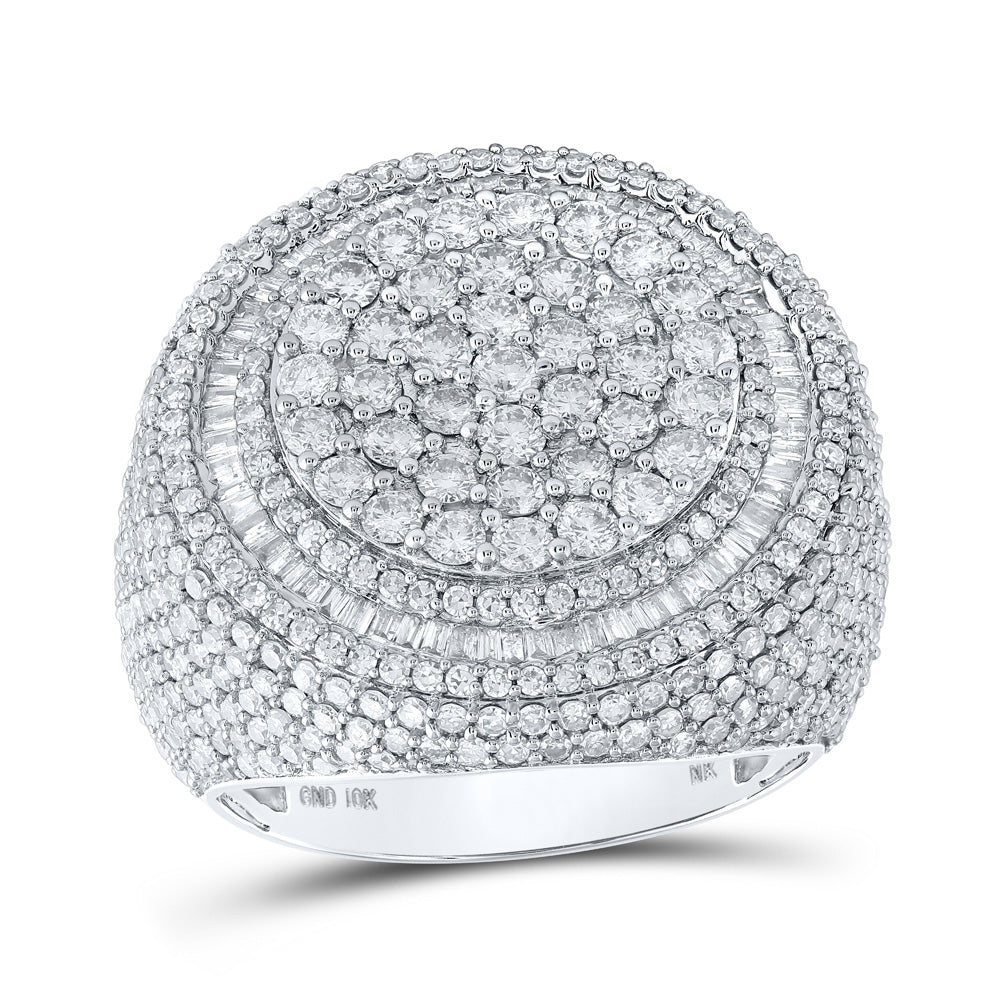 10kt White Gold Mens Round Diamond Circle Cluster Ring 5-1/3 Cttw