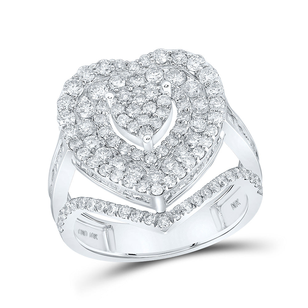 10kt White Gold Womens Round Diamond Heart Ring 2-1/4 Cttw