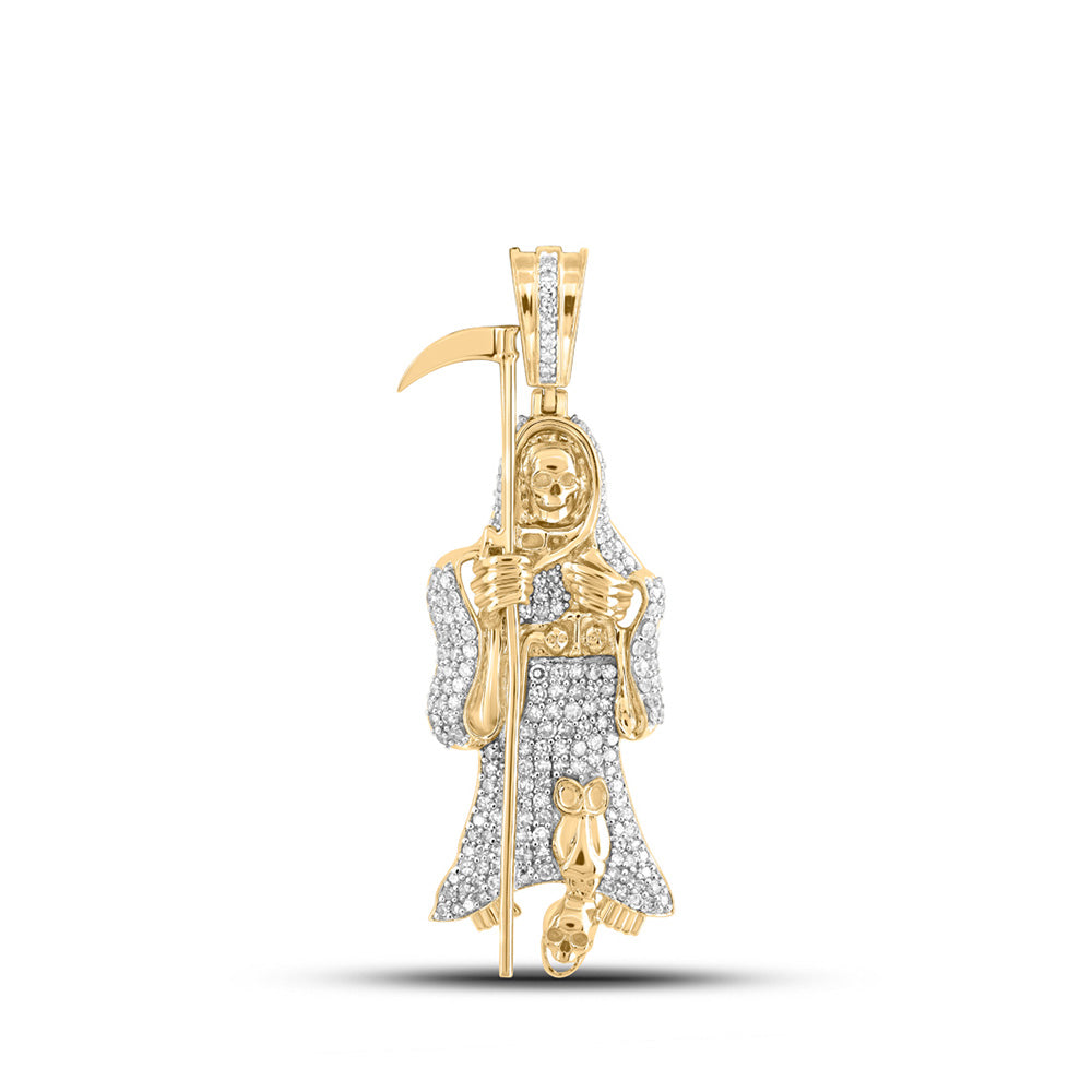 10kt Yellow Gold Mens Round Diamond Grim Reaper Charm Pendant 3/4 Cttw