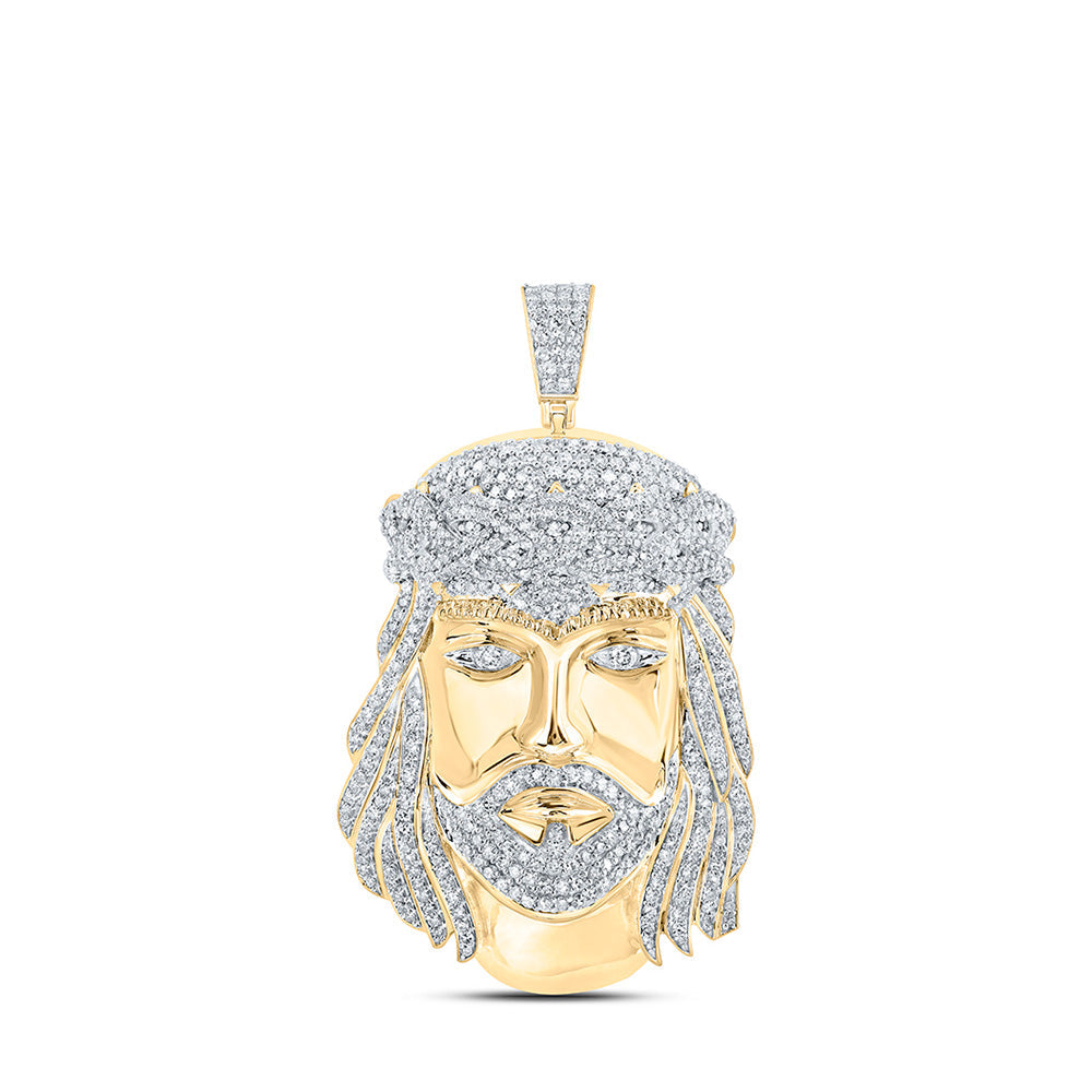 10kt Yellow Gold Mens Round Diamond Jesus Charm Pendant 2-1/4 Cttw