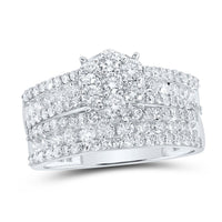 Load image into Gallery viewer, 14kt White Gold His Hers Round Diamond Cluster Matching Wedding Set 2-7/8 Cttw
