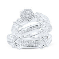Load image into Gallery viewer, Sterling Silver His Hers Round Diamond Cluster Matching Wedding Set 1/3 Cttw
